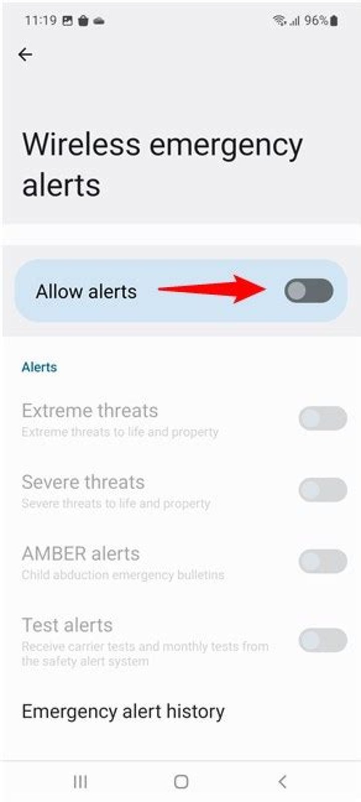 How do I turn off emergency alerts on Samsung?