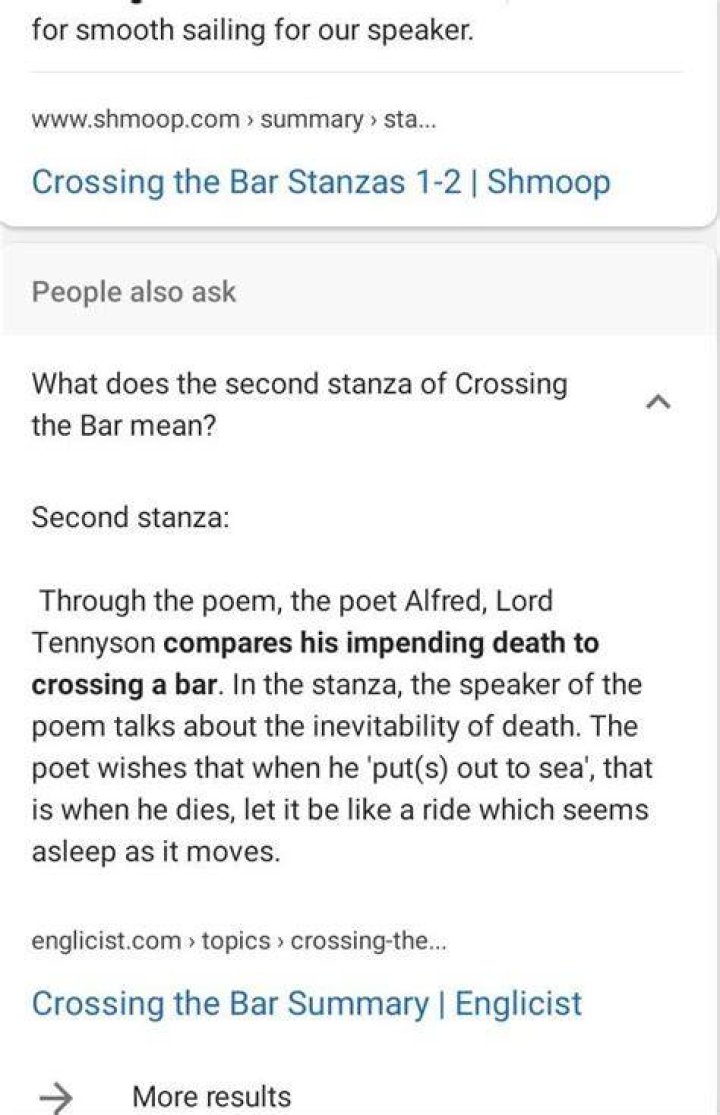 What does turns again home in Stanza 2 mean of Crossing the Bar?