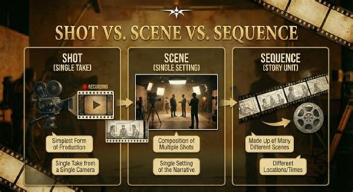 What is the difference between a shot scene and a sequence?